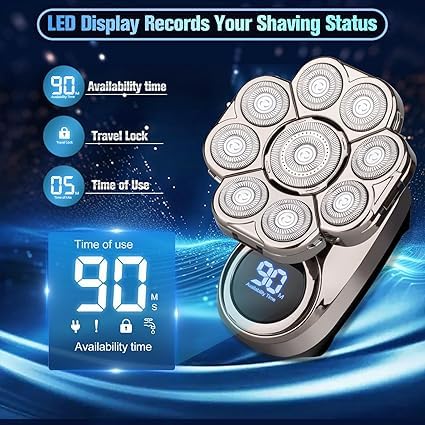 9D Head Shavers for Bald Men, Electric Razor for Men to Shave Fast with LED Display, Cordless Rechargeable, IPX7 Waterproof Wet/Dry Rotary Shaver Kit Beauty and Personal Care Softula
