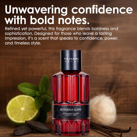 TAHARI Privé Bordeaux Elixir - Luxury Cologne for Men with Notes of Mint, Bergamot, Tonka, Musk & Vanilla. Strong, Long-Lasting Masculine Scent in Beauty & Personal Care TAHARI