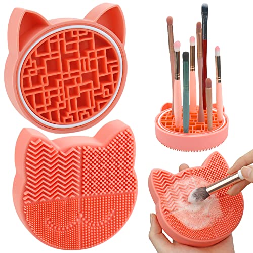 Makeup Brush Cleaning Mat with Drying Holder for Sink-Silicone Washing Cosmetic Brush Cleaner Pad (Orange) Beauty & Personal Care Mygeromon