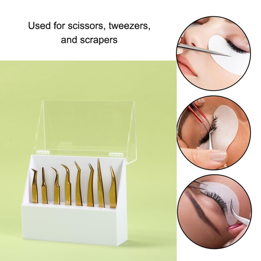 LIXIMMAZN Dust-proof 8 Holes Tweezers Holder, Eyelash Extensions Supplies Acrylic Display, Acrylic Rack Storage Eyelash Extension Tools with Dust Beauty & Personal Care LIXIMMAZN