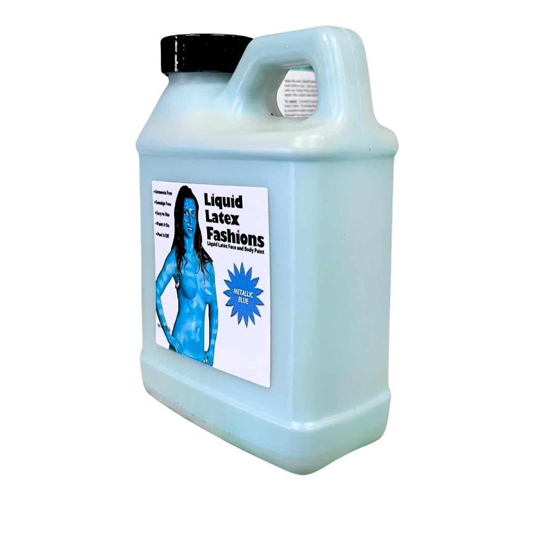 Metallic Blue 8 Oz - Liquid Latex Face and Body Paint Ammonia Free, Cosplay Avatar Shimmery Blue Sparkle Peel Off Paint Beauty & Personal Care Liquid Latex Fashions