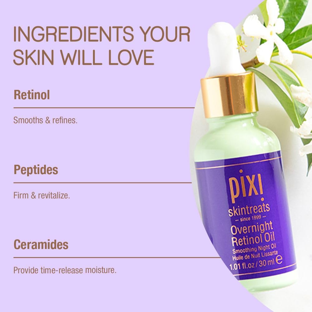 Pixi Beauty Overnight Retinol Oil | Smoothing Night Oil | Peptides Help Firm & Revitalize Skin | Improves Appearance of Fine Lines | 1.01 Fl Oz Beauty & Personal Care Pixi