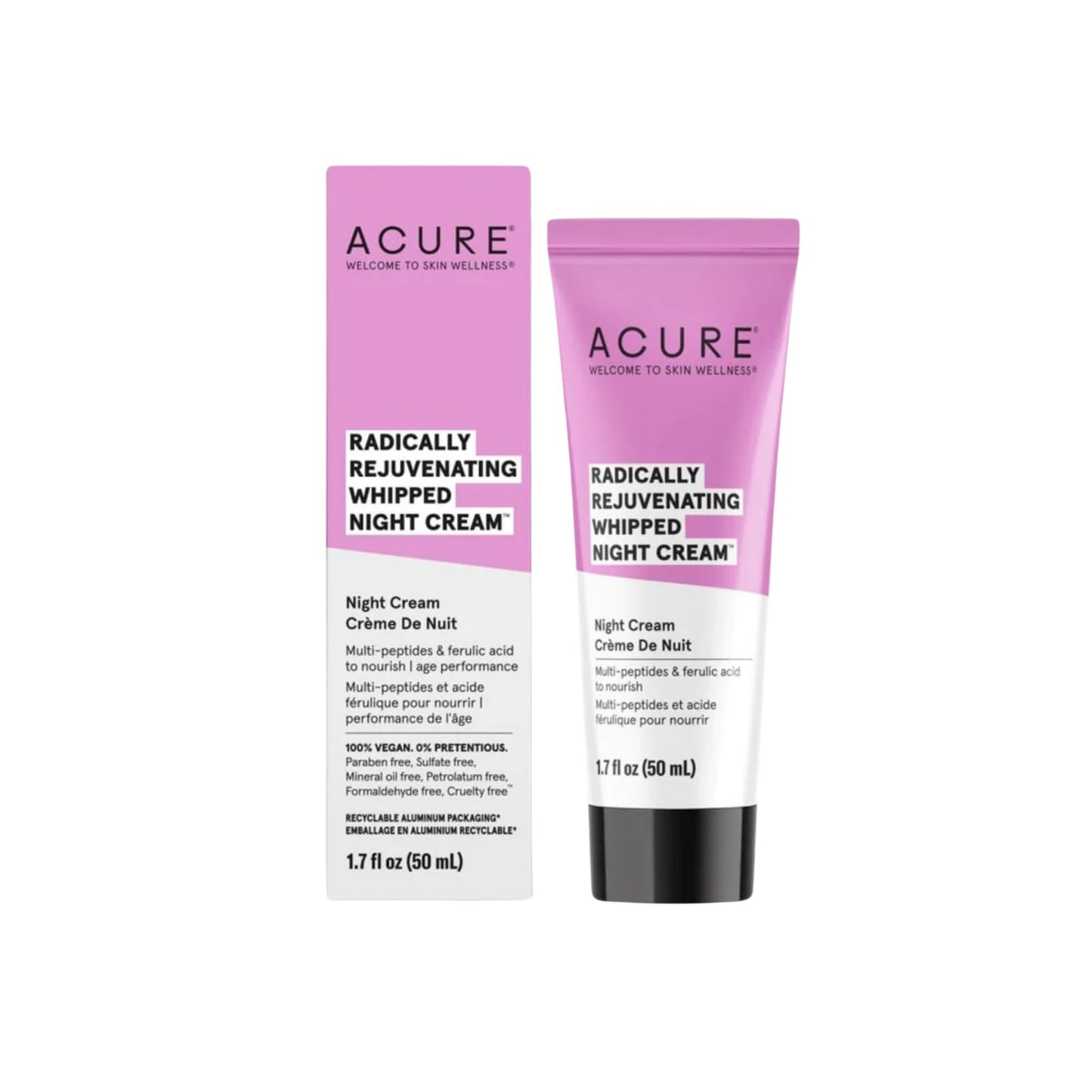 Acure Radically Rejuvenating Whipped Night Cream - Anti Aging Peptide Night Face Cream for Women & Men, Hydrating & Renewing Moisturizer for Fine Beauty & Personal Care Acure