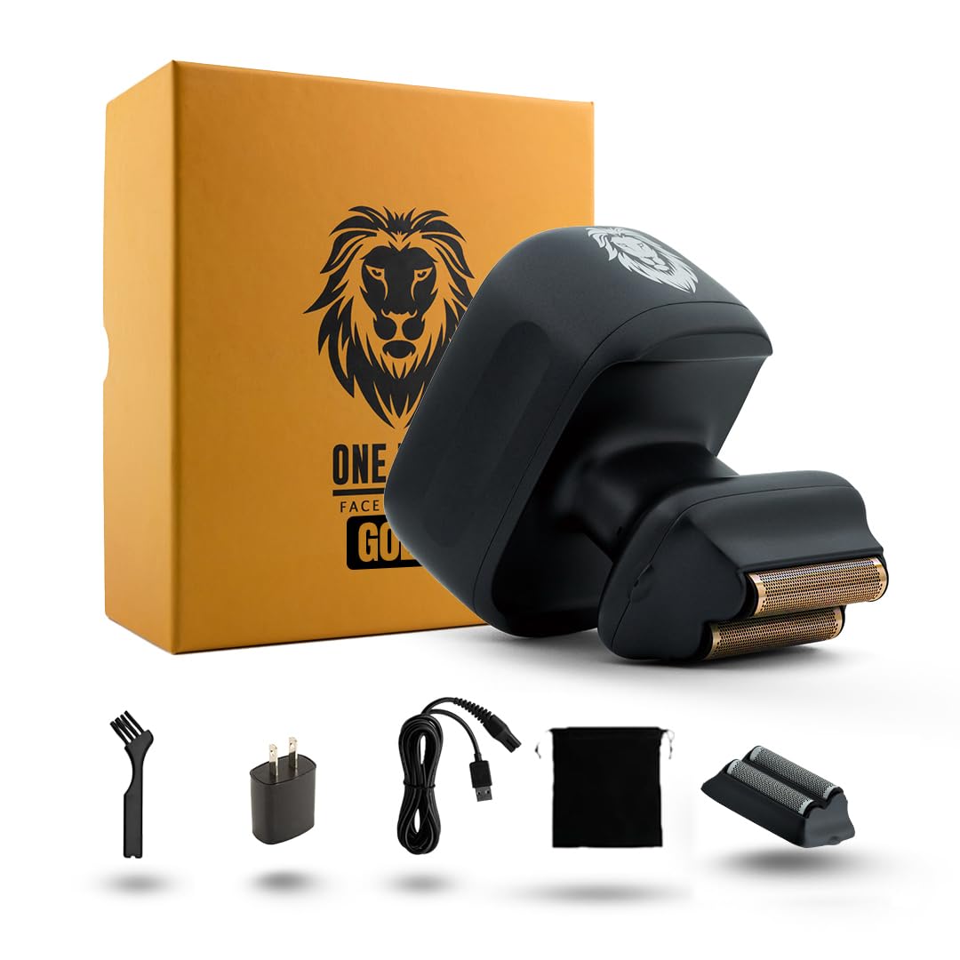 Skull Shaver One Lion Gold PRO Face Shaver for Men - Precision Grooming - Stepped Twin Foil - Ergonomic Grip - LCD Display - Cordless & Rechargeable Beauty and Personal Care Skull Shaver