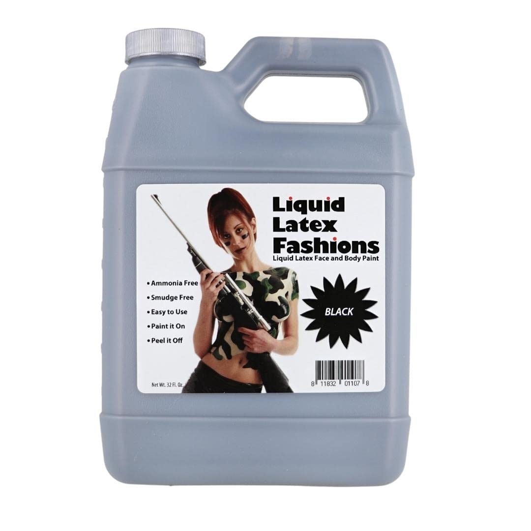 Black 32 Oz - Liquid Latex Body Paint, Ammonia Free No Odor, Easy On and Off, Cosplay Makeup, Creates Professional Monster, Zombie Arts Beauty & Personal Care Liquid Latex Fashions