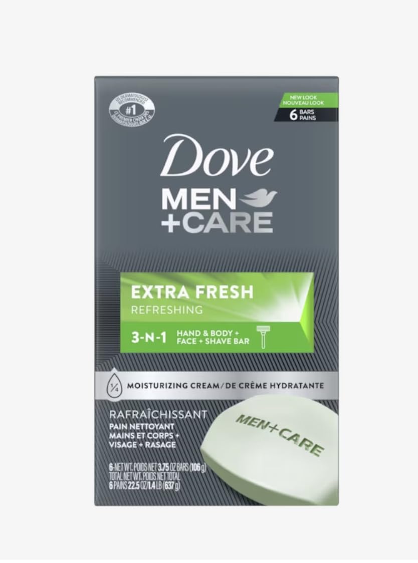 Dove Bar 3 in 1 Cleanser for Body, Face, and Shaving to Clean and Hydrate Skin Extra Fresh Body and Facial Cleanser More Moisturizing Than Bar Soap Beauty & Personal Care Dove