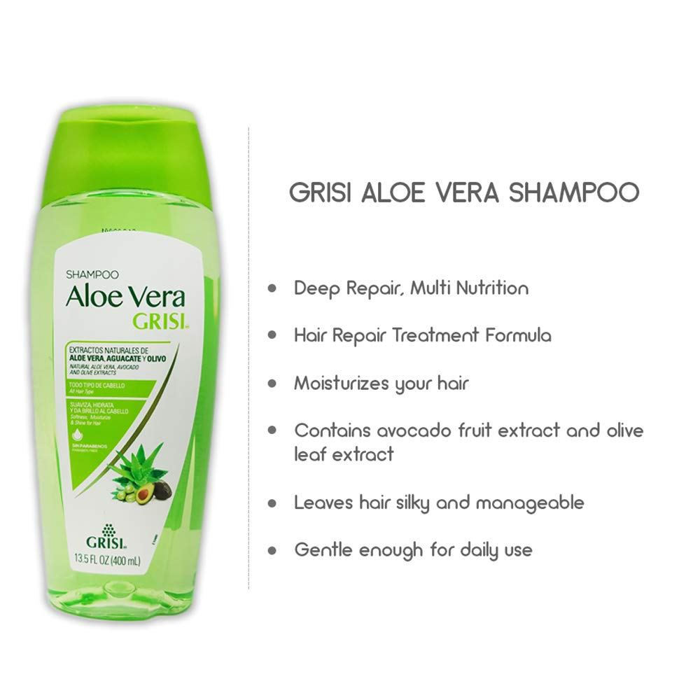 Grisi Aloe Vera Shampoo | Moisturizing Hair Product with Aloe Extract, Paraben-Free for Soft, Shiny Hair - 13.5 Fl Ounces Beauty & Personal Care Grisi