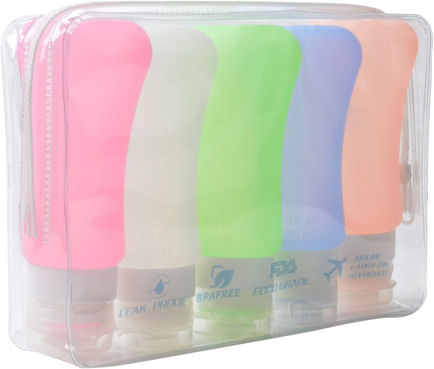 AOUTACC 5 Pack TSA Approved Travel Bottles Sets, 3 Ounce Leakproof Silicone Travel Containers Liquid Portable Leakproof Travel Size Bottles Beauty & Personal Care AOUTACC