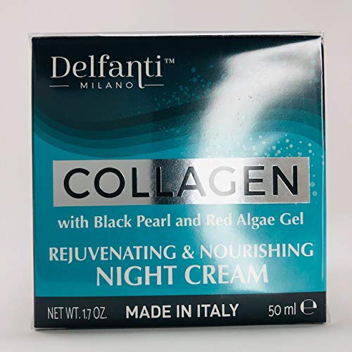 Delfanti-Milano • COLLAGEN REJUVENATING AND NOURISHING Night Cream • Face and Neck Moisturizer with BLACK PEARL and RED ALGAE GEL• Made in Italy Beauty & Personal Care Delfanti-Milano