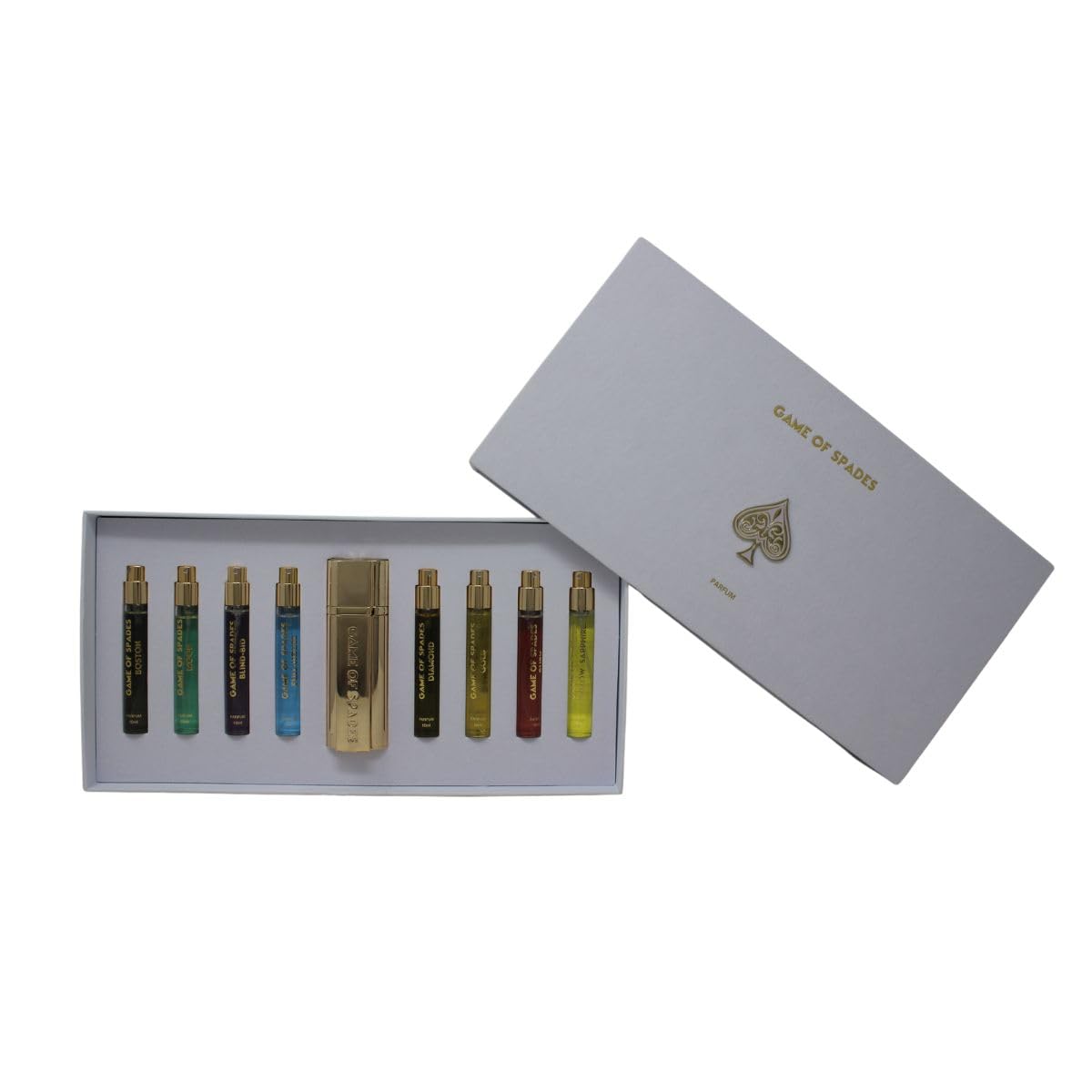 JO Milano Game of Spades 9-Piece Mini Parfum Set for Men & Women - Includes Boston, Moon, Blind Bid, Full House, Diamond, Gold, Ruby, Yellow Sapphire Beauty & Personal Care Jo Milano