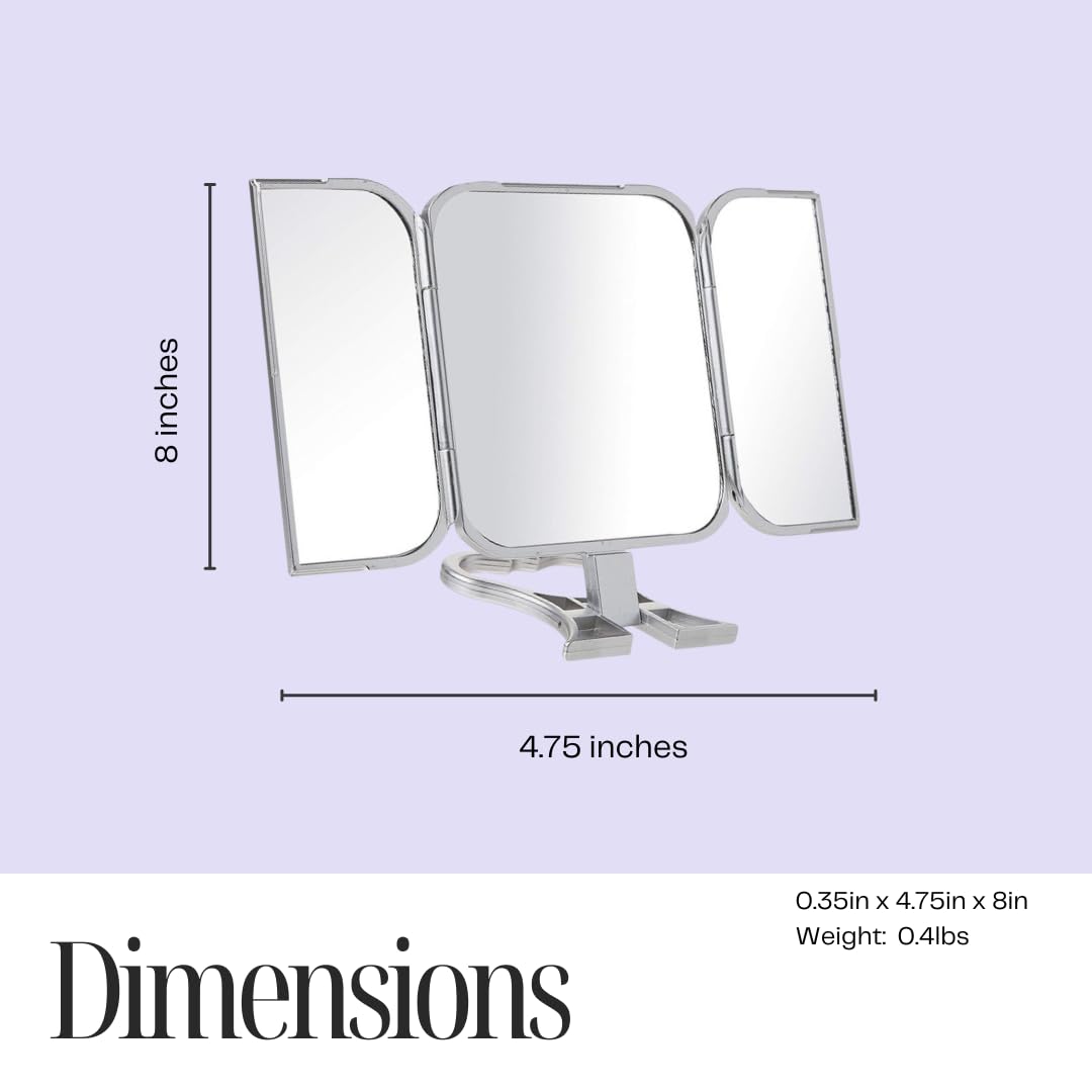 Danielle Creations 3-Way Foldable Travel Makeup Mirror with Built in Stand and Handle, Silver Beauty & Personal Care DC DANIELLE