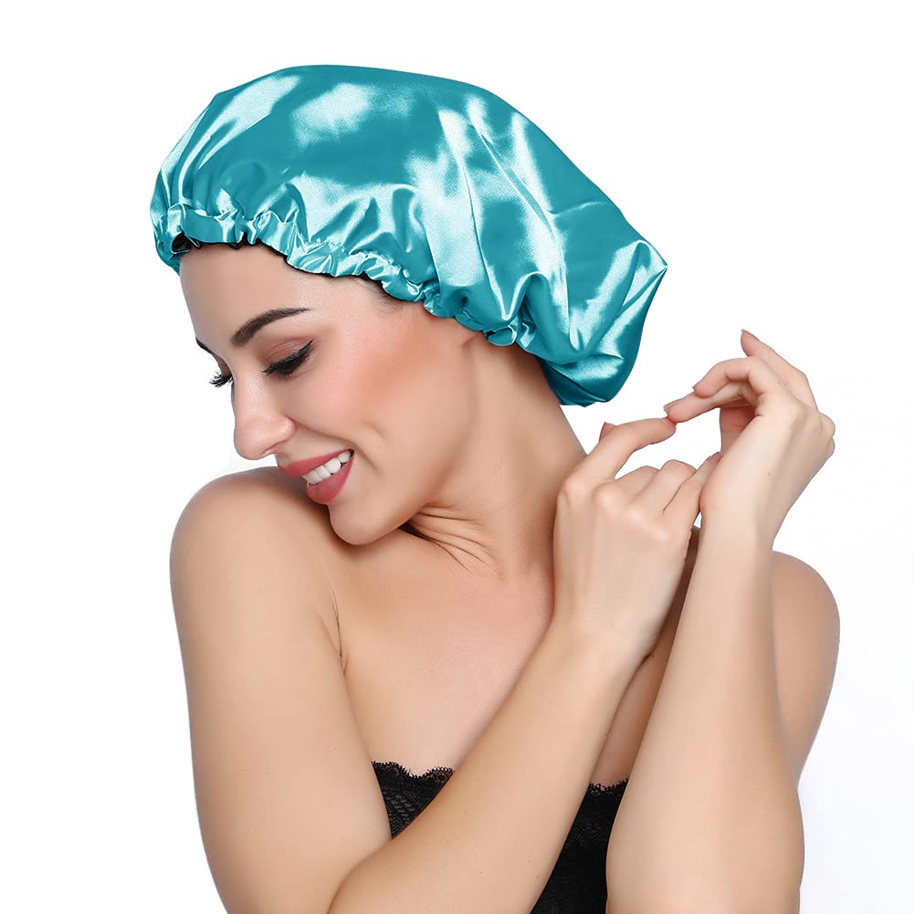 ELIHAIR Stain Bonnet Silky Sleep Cap Adjustable Satin Cap for Night Sleeping Hair Bonnet Reversible Double Layer Peacock Blue/Black Beauty & Personal Care ELIHAIR