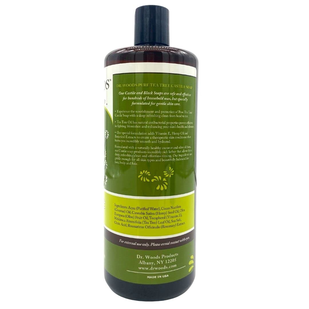 Dr. Woods Pure Tea Tree Liquid Castile Soap - Natural Castile Soap for Body, Hands, and Face with Vitamin E and Hemp Oil, for Men and Women - 32 Fl Beauty & Personal Care Dr. Woods