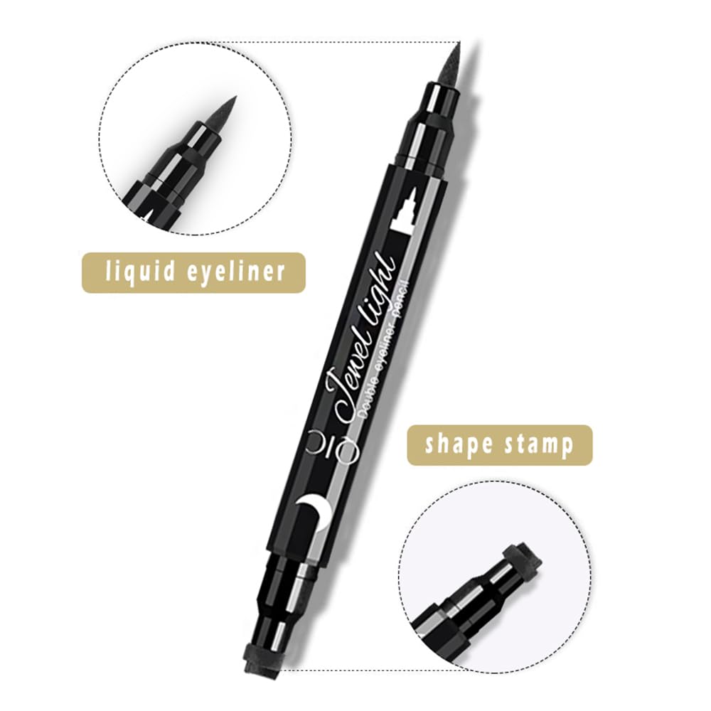 Face Stamp & Eyeliner Set, 4 PCs Black Shape Stamps and Felt Eye Liners, Dual ended 2-in-1 Eye Makeup Pen Beauty & Personal Care Linble