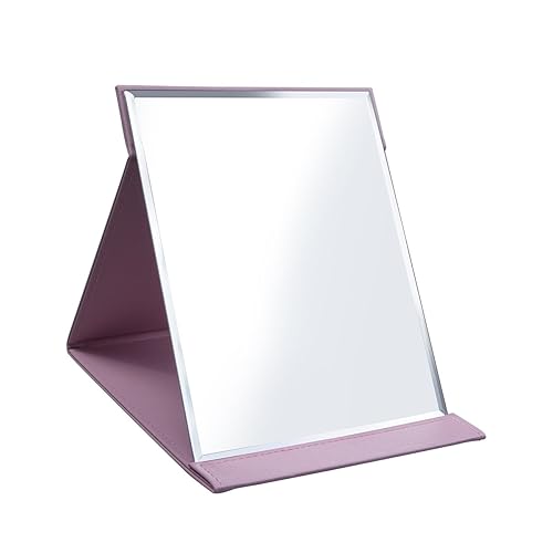 LONGSHENG - SINCE 2001 - Protable PU Leather Mirror Folding Desktop Makeup Mirror with Adjustable Stand for Personal Use,Travelling (L, Pink) Beauty & Personal Care LONGSHENG - SINCE 2001 -