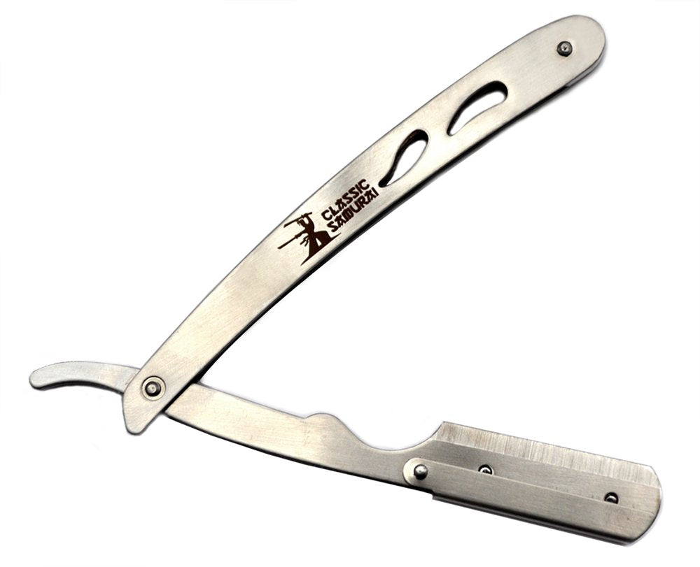 Classic Samurai CS-102 Stainless Steel Professional Barber Straight Edge Razor with 100 Lord Single Edge Razor Blades (Silver Metal) Beauty and Personal Care Classic Samurai