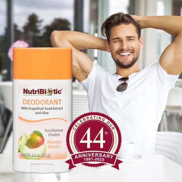 NutriBiotic Mango Melon Deodorant with GSE 2.6 Oz Stick Twin Pack - with Witch Hazel, Grapefruit Seed Extract, Aloe & Essential Oils - Vegan & Made Beauty and Personal Care NutriBiotic