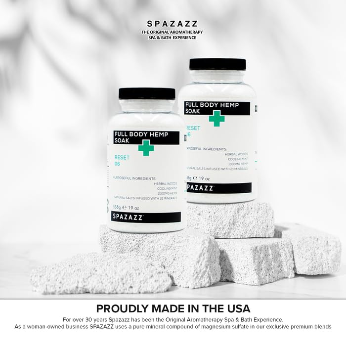 Spazazz Full Body Hemp Soak - 1000mg Hemp - Spa Hot Tub & Bath Aromatherapy Bath Salt Crystals - 538g/19oz (Reset 06) Beauty and Personal Care Spazazz