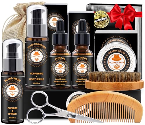 XIKEZAN Beard Kit for Men Care w/Beard Conditioner, Wash, Oil, Balm, Brush, Comb,Birthday Fathers Valentines Gifts for Men Him Dad Husband Boyfriend Beauty & Personal Care XIKEZAN
