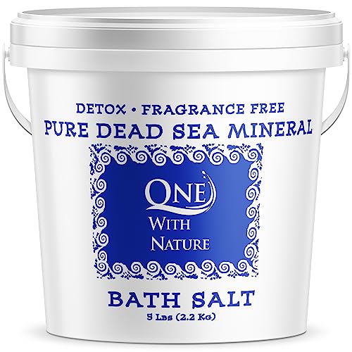 One with Nature 100% Dead Sea Bath Salt for Soaking - 5LB Unscented with High Mineral Content, Magnesium, Sulfur, Zinc, Potassium. Skin Nourishing Beauty and Personal Care One With Nature