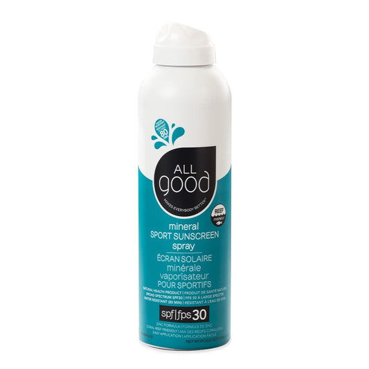 All Good Sport Sunscreen Spray - UVA/UVB Broad Spectrum SPF 30 - Water Resistant, Coral Reef Friendly - Zinc, Calendula, Aloe (6 oz) Beauty & Personal Care All Good Makes Everything Better