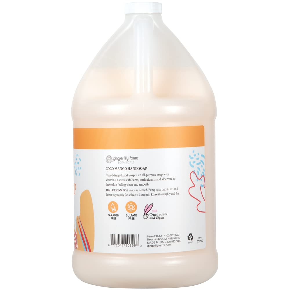 Ginger Lily Farms Botanicals All-Purpose Liquid Hand Soap Refill, Coco Mango, 100% Vegan & Cruelty-Free, Coconut Mango Scent, 1 Gallon (128 fl oz) Beauty & Personal Care Ginger Lily Farms
