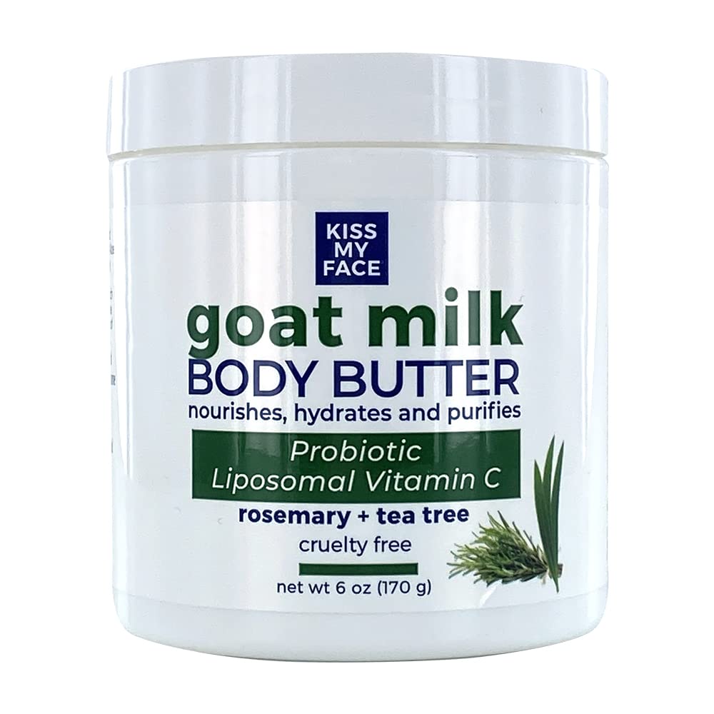 Kiss My Face Goat Milk Body Butter - Rosemary + Tea Tree - Antioxidant Blend of Olive Oil, Aloe & Liposomal Vitamin C - 3XBIOTIC Complex Beauty & Personal Care Kiss My Face