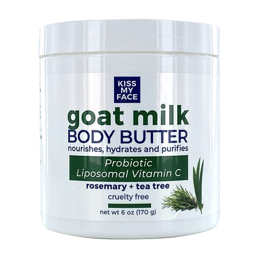 Kiss My Face Goat Milk Body Butter - Rosemary + Tea Tree - Antioxidant Blend of Olive Oil, Aloe & Liposomal Vitamin C - 3XBIOTIC Complex Beauty & Personal Care Kiss My Face