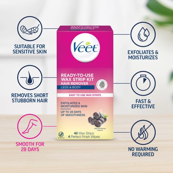 Veet Leg and Body Hair Remover Cold Wax Strips, 40 ct (Pack of 3) Beauty & Personal Care Veet