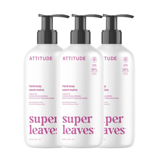ATTITUDE Liquid Hand Soap, EWG Verified, Plant and Mineral-Based, Vegan Personal Care Products, Coconut & Wild Berries Scent, 16 Fl Oz (Pack of 3) Beauty and Personal Care BIO SPECTRA ATTITUDE Default Title
