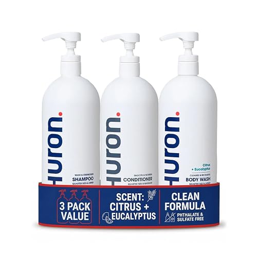 Huron Shower Kit for Men and Women - Shampoo, Conditioner & Body Wash with Citrus + Eucalyptus Scent, Hydrating, Phthalate-Free, non-toxic Ingredients Beauty & Personal Care Huron