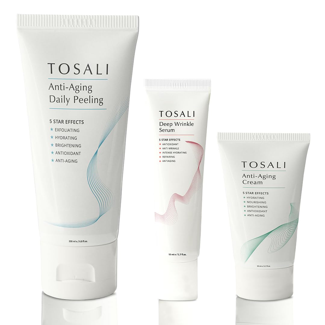 TOSALI Anti Aging Skincare Set - Daily Peeling Mask (6.8 oz), Deep Wrinkle Serum (1.7 fl oz) & Face Cream (1.7 oz) - Hydrating, Brightening, Wrinkle Beauty & Personal Care TOSALI