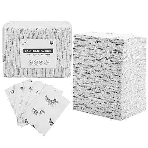 PRASNE Lashing Dental Bibs Disposable Pack of 125, Lash Pillow Cover of Lash Supplies, White 3-Ply Paper Poly Waterproof Towels, 13” x 18”, Black Beauty & Personal Care PRASNE