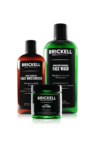 Brickell Men's Daily Advanced Face Care Routine II, Activated Charcoal Facial Cleanser, Facial Scrub, Face Moisturizer Lotion, Natural and Organic Beauty & Personal Care Brickell Men's Products