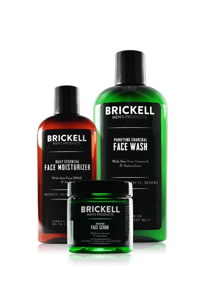 Brickell Men's Daily Advanced Face Care Routine II, Activated Charcoal Facial Cleanser, Facial Scrub, Face Moisturizer Lotion, Natural and Organic Beauty & Personal Care Brickell Men's Products