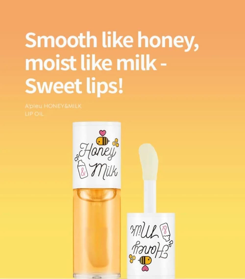 A'PIEU Honey & Milk Lip Oil I Korean Lip Oil, Long-Lasting Moisture, Nourishing Extracts, Smooth Finish, Lightweight Beauty and Personal Care A'PIEU