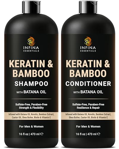 INFINA ESSENTIALS Rice Water Shampoo and Conditioner Set | 16 fl oz Each | with Batana Oil & Ginseng | Rice Shampoo for Repairing Damaged Hair | Beauty & Personal Care INFINA ESSENTIALS
