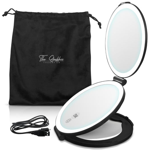 Travel Makeup Mirror with Lights – 7" Rechargeable LED Mirror, 1X/5X Magnification, Foldable Portable Design with Touch Screen & 3 Color Brightness Beauty & Personal Care THE GODDESS THEORY