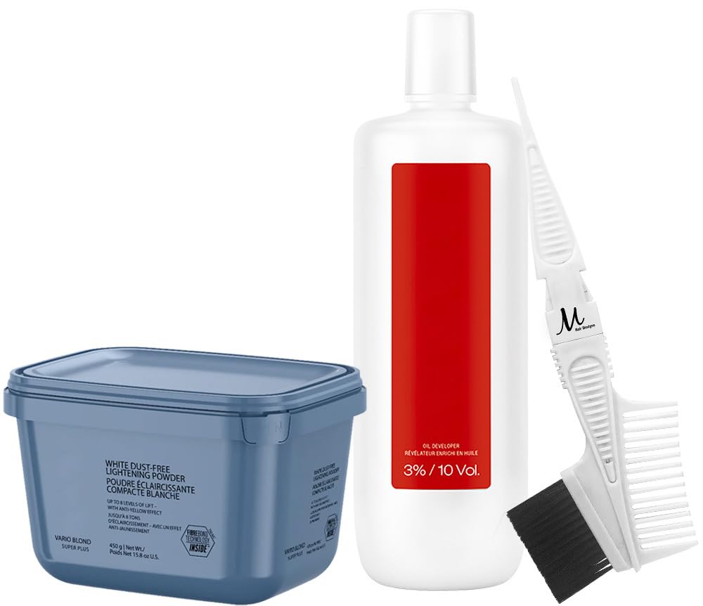 Igora Vario Blond Bleach Super Plus Power Hair Lightening Powder 450g, Igora Royal Developer 3% 10 Vol 33.8 Ounce and M Hair Designs Tint Brush Comb Beauty & Personal Care M Hair Designs