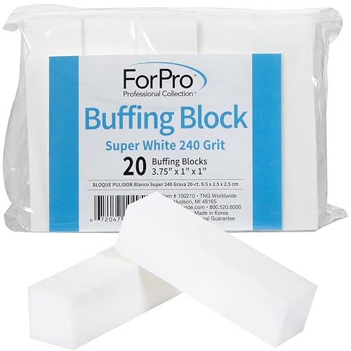 ForPro Professional Collection Super White Buffing Block, 240 Grit, Four-Sided Manicure and Pedicure Nail Buffer, 3.75” L x 1” W x 1” H, 20-Count Beauty & Personal Care ForPro Professional Collection
