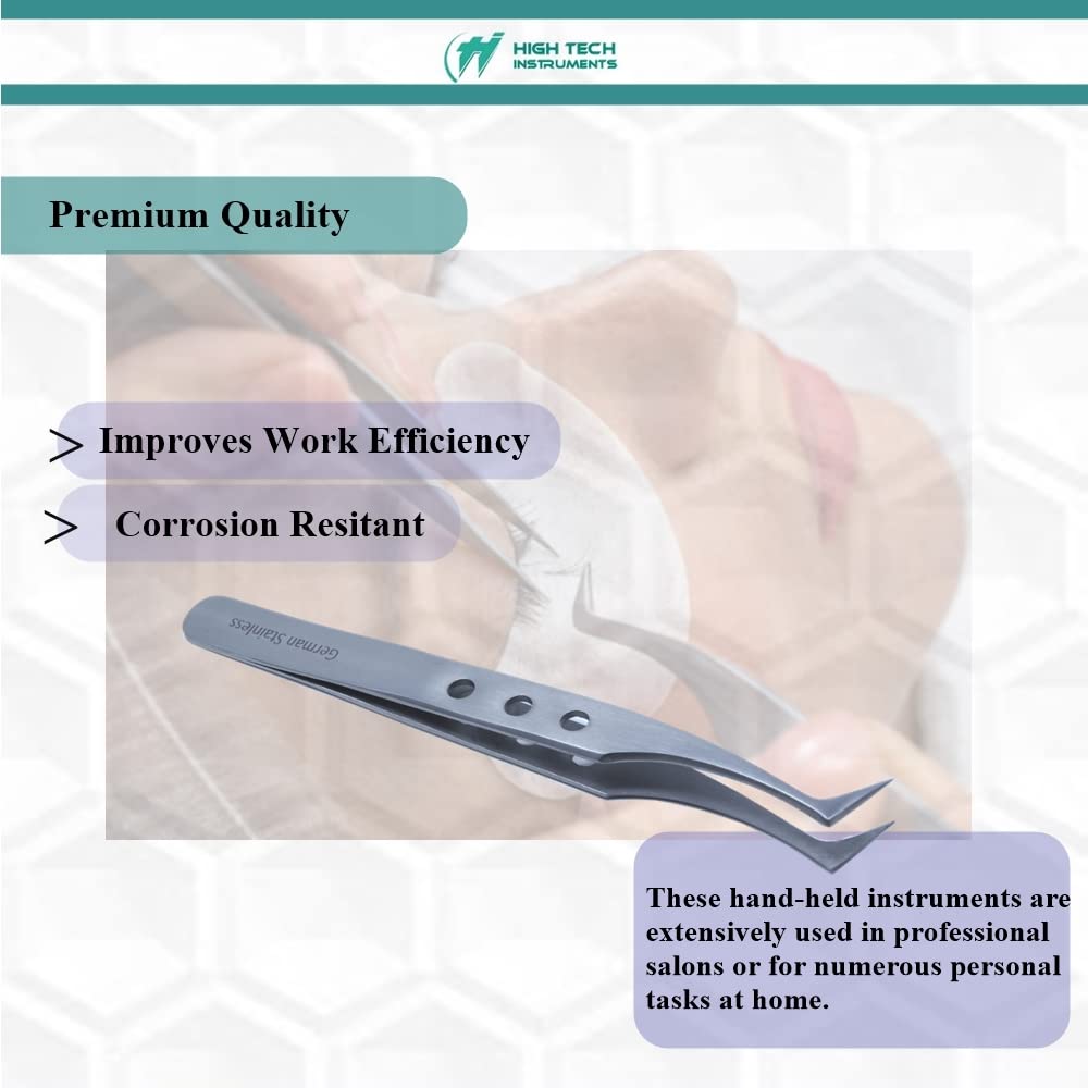 Professional Stainless Steel Tweezers 4.75" with Fine Precision Tips & Fenestrated Handle Suitable for Facial Hair, Splinter and Ingrown Hair Removal Beauty and Personal Care HIGH TECH INSTRUMENTS