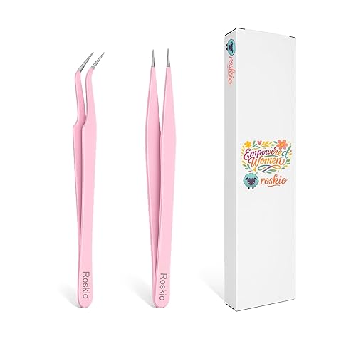 Roskio Nail Tweezer, 2pcs Stainless Steel Straight & Curved Nail Art Tweezers for Stickers, Rhinestone, Eyelash Extension, Nail Stickers, Cuticle Beauty & Personal Care ROSKIO