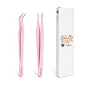 Roskio Nail Tweezer, 2pcs Stainless Steel Straight & Curved Nail Art Tweezers for Stickers, Rhinestone, Eyelash Extension, Nail Stickers, Cuticle Beauty & Personal Care ROSKIO