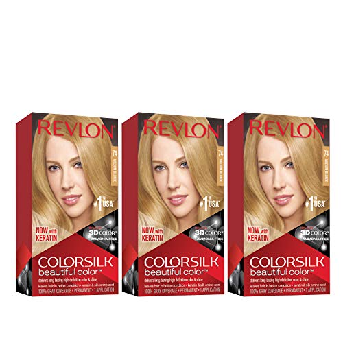 REVLON Colorsilk Beautiful Permanent Hair Color with 3D Gel Technology & Keratin, 74 Medium Blonde, 3 Count Beauty & Personal Care REVLON