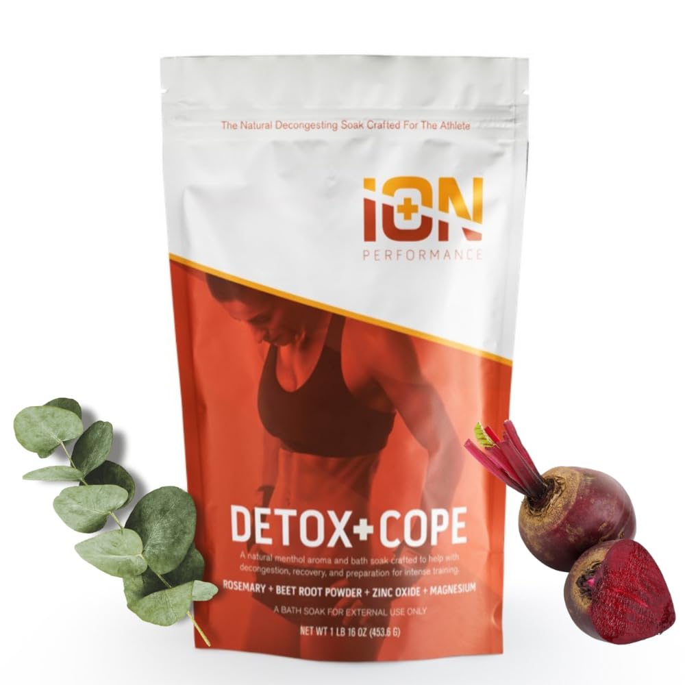 iON Zinc Detox + Cope Athlete Bath Muscle Soak - Zinc, Magnesium Epsom Salt, Coconut Oil, Rosemary, Beet Root, Bay Leaf - Cold Season 16 Oz - Allergy Beauty and Personal Care iON Performance