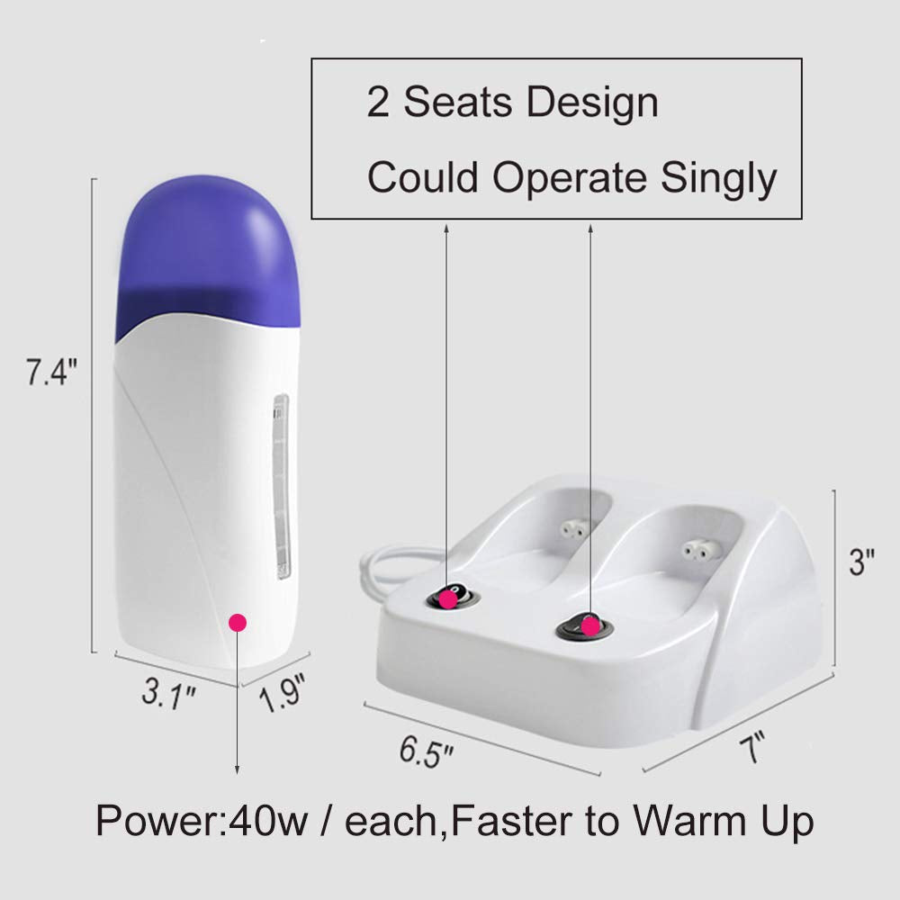 Double Depilatory Wax Roller Heater Hot Body Hair Removal Roll On Depilation Waxing Machine with Heater Base for Personal & Professional Beauty Salon Beauty and Personal Care iMeshbean