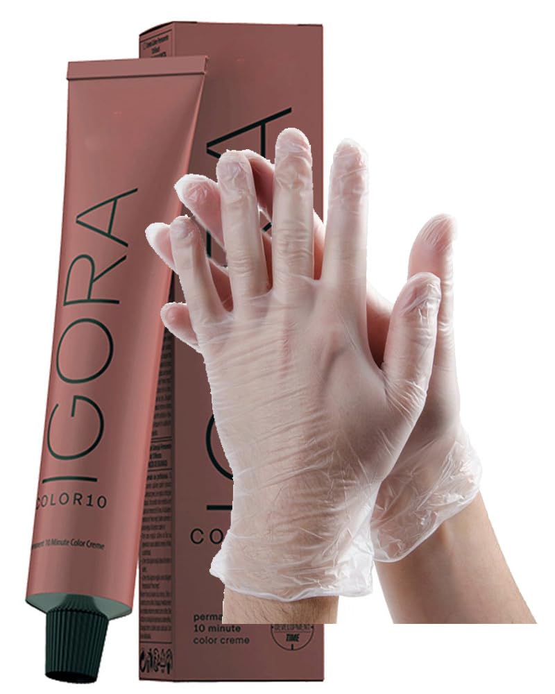 IgoraColor 10-8-4 Light Blonde Biege Permanent Hair Color 2 Fl Oz with Clear Powdered Medium Vinyl Gloves (Bundle) Beauty & Personal Care M Hair Designs