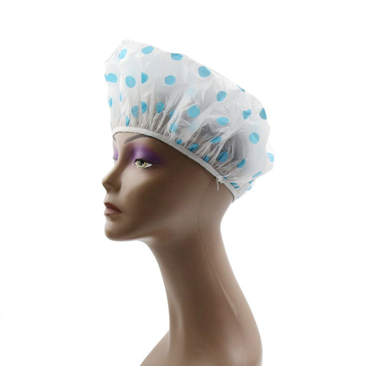 Ruilogod 6pcs Blue Plastic Dots Pattern Reusable Elastic Waterproof Shower Bath Salon Hair Cap Hat Cover (id: 88c ec9 26b d57 7e5 Beauty and Personal Care Ruilogod