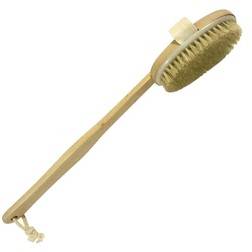 Dry Skin Body Brush 16"- Natural Bristle - For Dry Brushing - Detachable Handle -Removes Dead Skin & Toxins, Helps Cellulite, Lymphatic Functions Beauty & Personal Care Wholesome Beauty