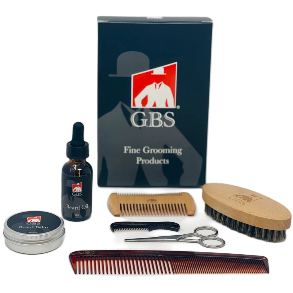 G.B.S Complete Beard Grooming Set, Scissors Black and Silver, Boar Bristle Beard Brush, Anti-static Multi Side Comb Beauty and Personal Care G.B.S
